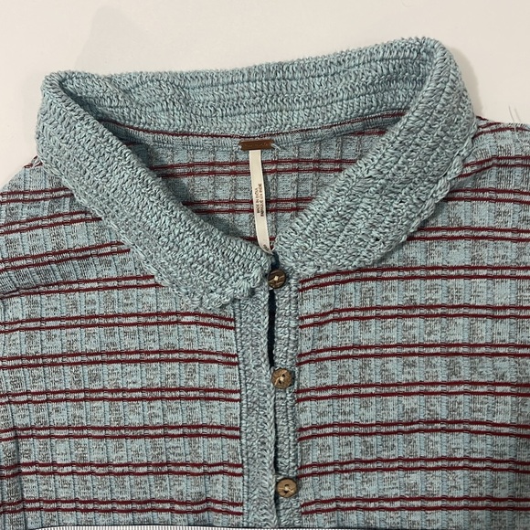 Free People Icy crochet collar top blue size small 70s style - Picture 3 of 4